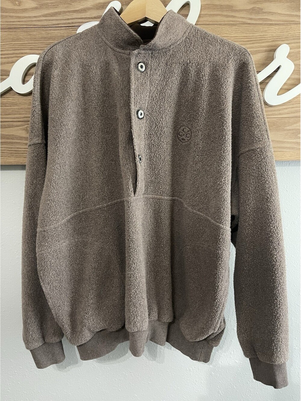 Vintage Straight Down Sweater Men's Large Dark Grey 1/4 Button Pullover USA